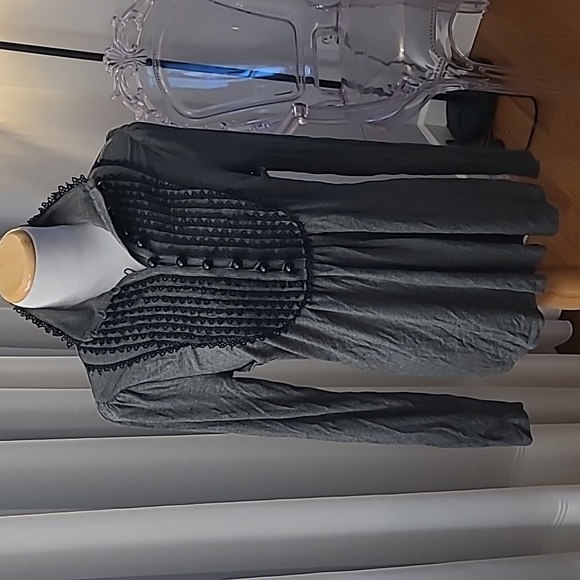 Plenty by Tracy Reese Top Blouse Grey Ruffles Button Up Soft High Collar - Picture 1 of 14